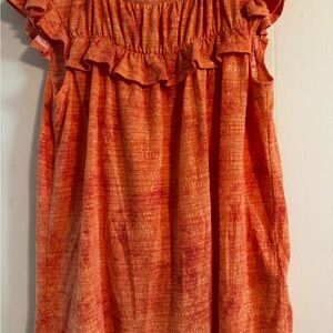 LuLaRoe Textured Orange Ruffle Blouse